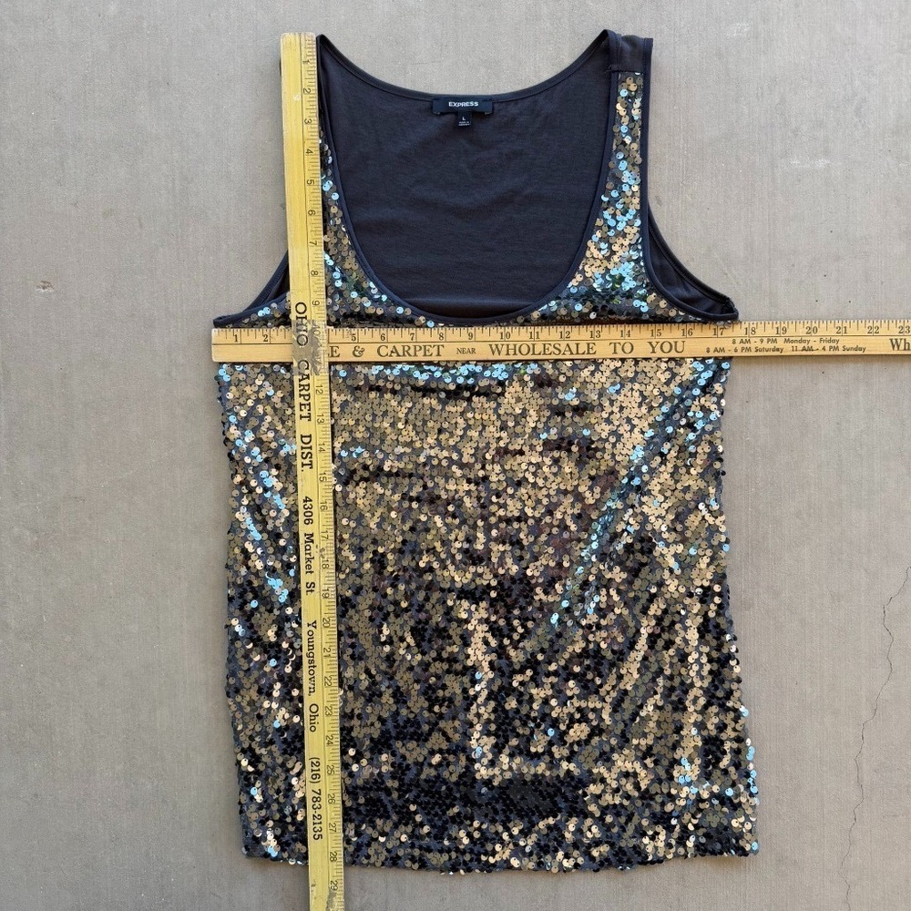 Express Sequin Tank Top Womens Large Silver Black Sleeveless Party Club Y2K - Picture 4 of 4